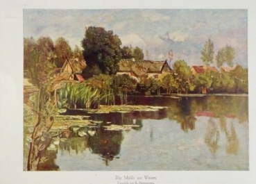 1917 - alter Druck - Alte Mühle am Wasser (Gemälde von K. Hagemeister)